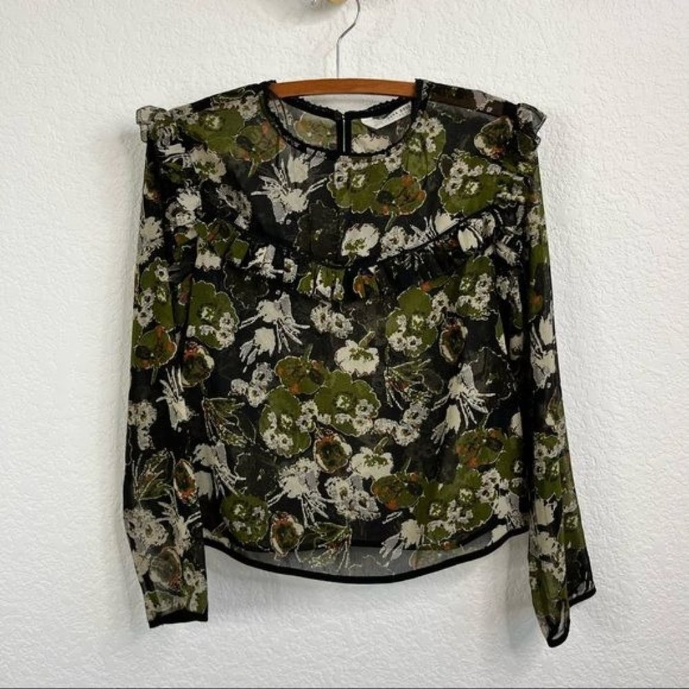 Zara Sheer Victorian High Neck Floral Top